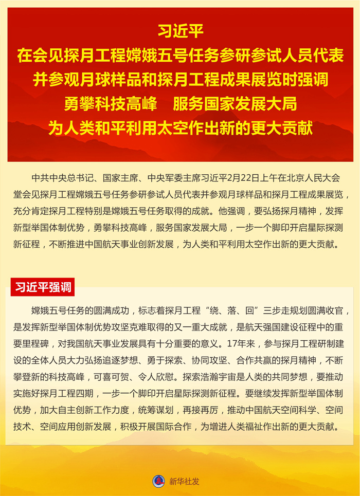 习近平：勇攀科技高峰 服务国家发展大局 为人类和平利用太空作出新的更大贡献