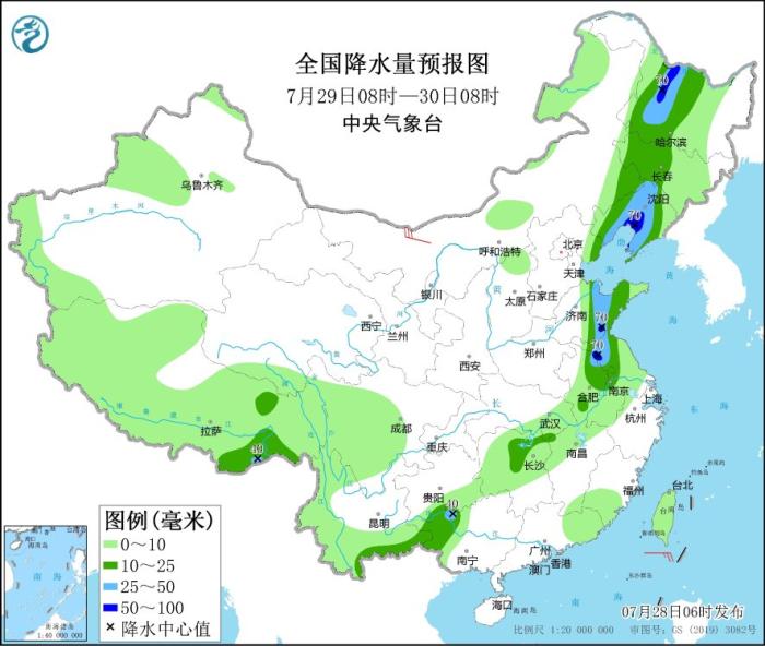 东北地区等地有较强降雨 南方高温天气持续